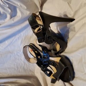 Black ankle wrap sandal heels